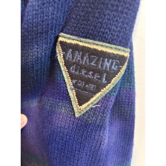 Men’s DIESEL Large Wool/Nylon Blend sweater Navy/Blue/ Purple/green stripe - Picture 5 of 15